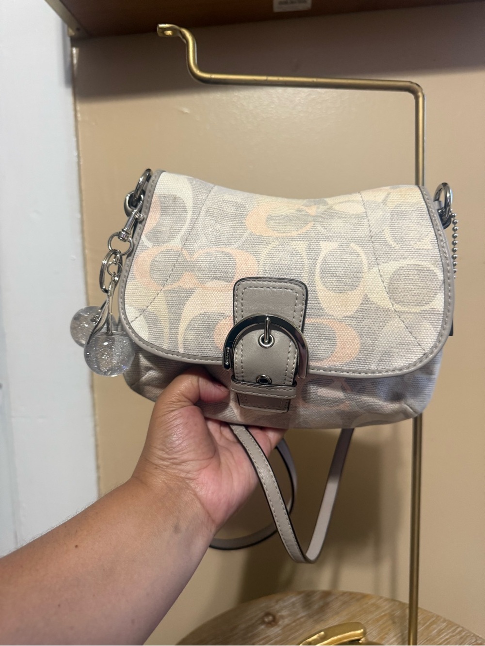 Coach Canvas Saddle Crossbody in Beige with Pink Accents Cherries not included - Picture 5 of 9